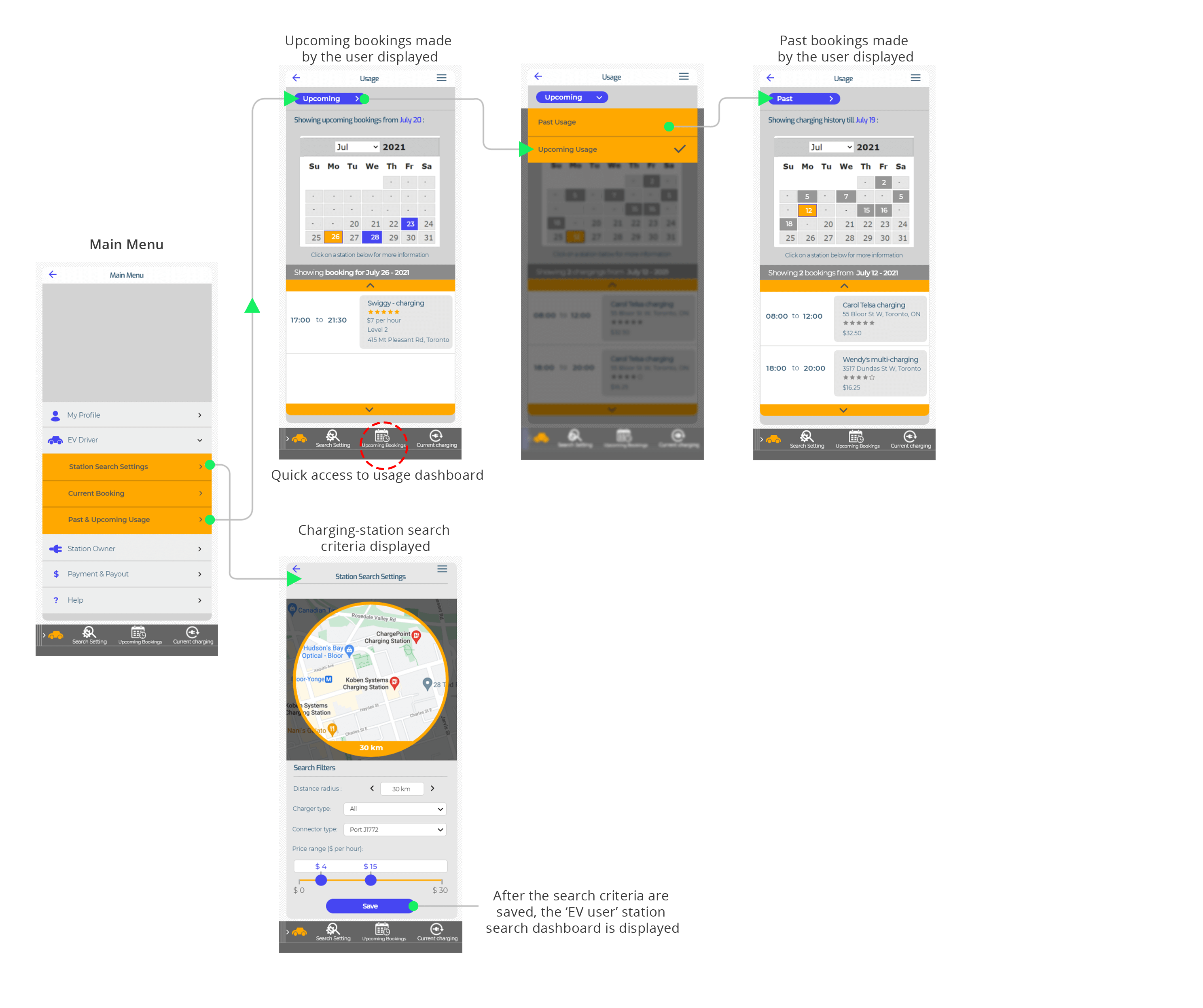EV Driver — Main Menu Interaction - high fidelity UI