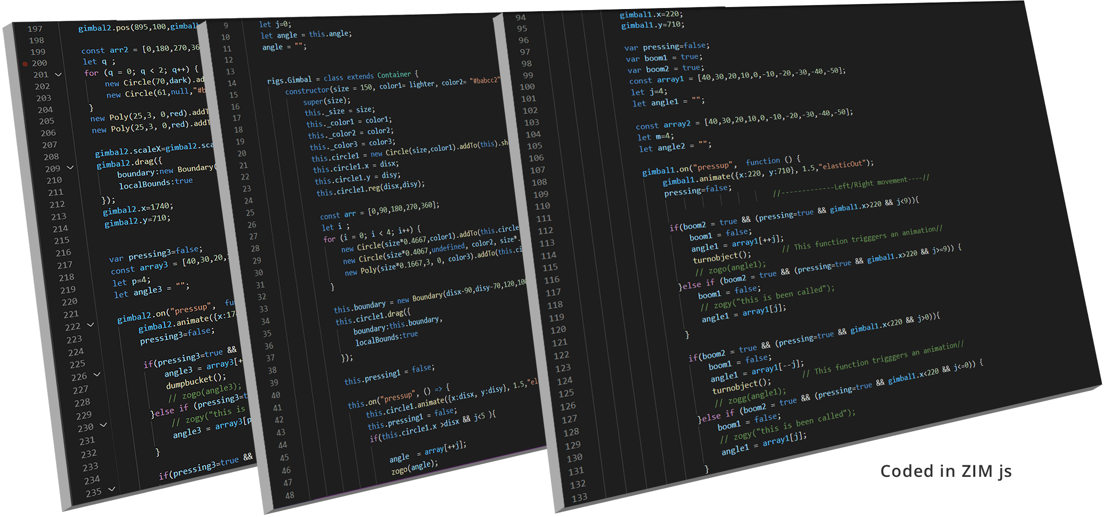 ZIM js codes for the 'Excavator Controller' app